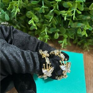 Gold Floral New w/box  Hoop Earrings